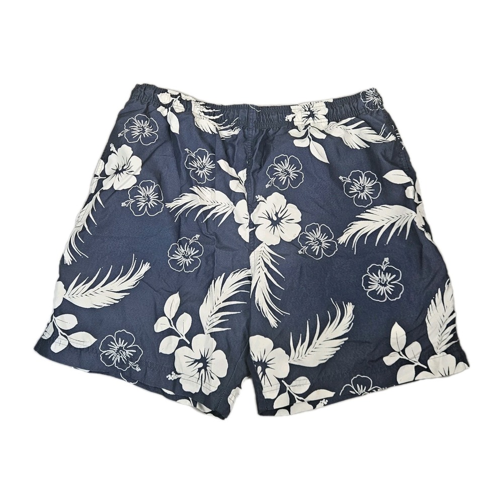 Covington Swim Trunks Mens M Blue White Hawaiian‎ Floral Board Summer Shorts